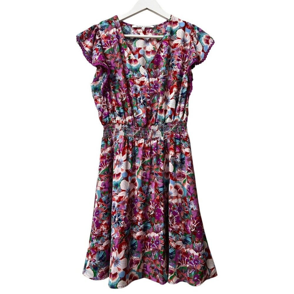 Collective Concepts‎ Dress Floral Knee Length Chiffon Size S Flutter S/S Smocked